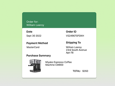 Email Receipt coffee machine purchase email receipt graphic design green simple ui