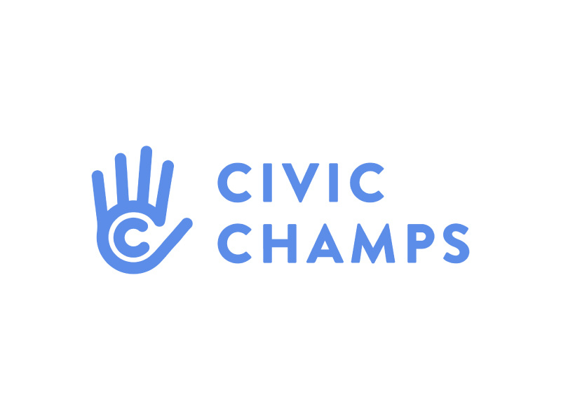 Civic Champs Logo hand civic volunteer app blue branding logo