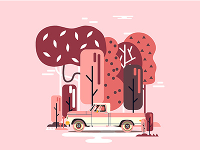 Spring Pickup illustration art car flat illustration illustrator landscape pickup tourism travel vector vehicle