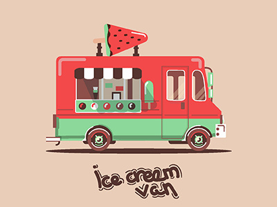 watermelon ice truck art car creative daily flat food illustration illustrator truck van vector