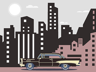 Cityscape art background car cartoon city creative flat illustration retro vector vehicle vintage