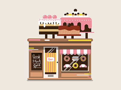 Cake store art bakery cake chalkboard creative donut flat icon illustration shop store