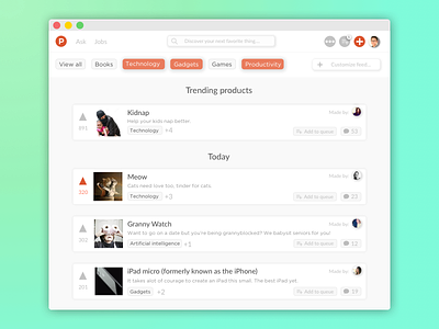 Producthunt Redesign clean design flat material product producthunt redesign web website