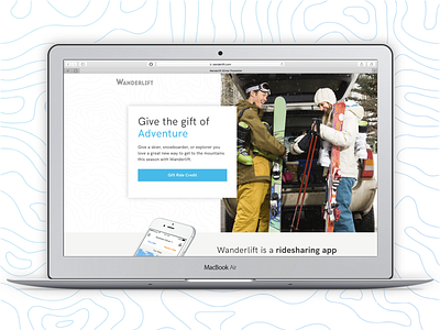 Wanderlift Holiday Landing Page christmas colorado credit gift holiday modern mountain ridesharing ski snow transportation website