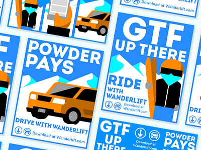 Wanderlift - Rider and Driver Mountain Posters abstract alpine car colorado denver drive mountain poster rideshare ski snow snowboard