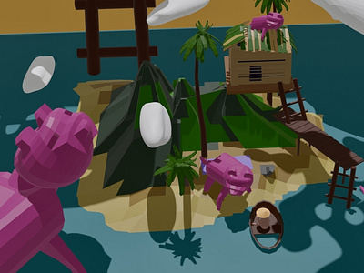 Low poly Fantasy Island 🏝 3d modeling digital art fantasy island lonely island pink tigers robinson crusoe