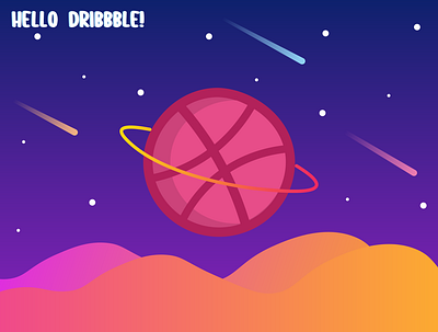 Hello Dribbble! adobe illustrator comet design gradient graphic design hello dribbble purple space themed