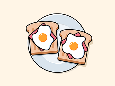 Ham x Egg bread breakfast cute design food illustration illustrator simple snack toast vector warm