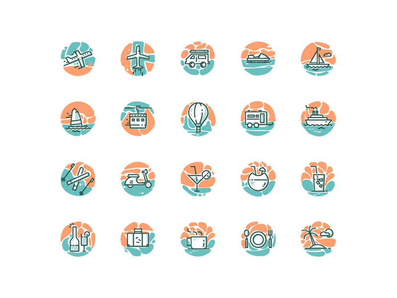 Travel and Transportation Icon Sets air balloon airplane flat icon holidays iconography summer transportation travel unique icon vacation