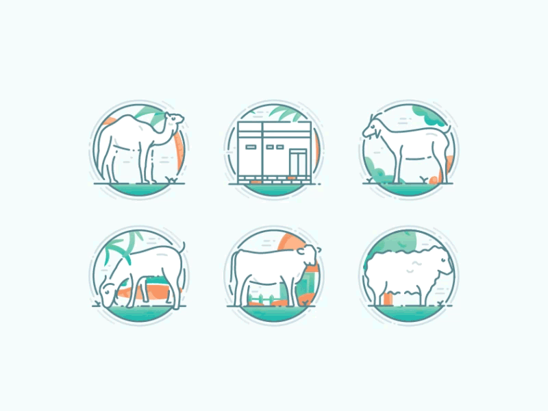 Eid Al-Adha Icon sets animation 2d aftereffects animals animation camel eid flat flat icons gif goat line icons sheep