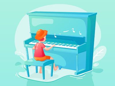 Kid playing piano character flat flat design flat illustration gradient illustration kid music pianist piano playing music