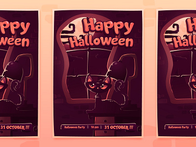 Halloween Party Invitation cat creepy flat flat design halloween illustration infographic invitation moon night party zombie