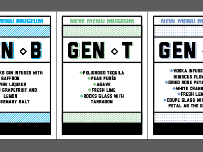 Drink Menus for the Next Gen Party diamond drinks menu new museum next gen party pattern