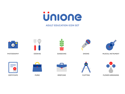 Unione adult education icon set