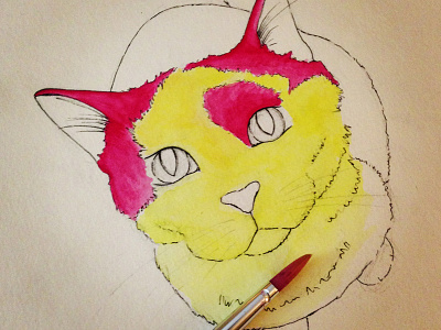 Bibble the cat adding color cat illustration in progress paint sketch watercolor