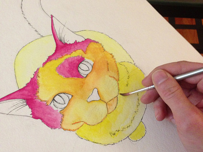 Bibble the cat adding shading and depth cat illustration in progress paint sketch watercolor