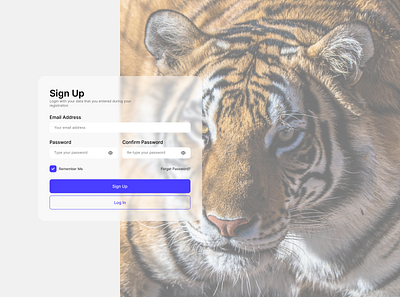 Sign Up Page design log in login page sign sign up signup tiger ui uiux uiux design up userinterface ux website