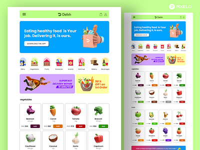 Delish- A grocery Delivery app 3d incon app branding figma graphic design user experience ux design web design