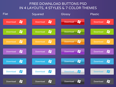 Slick Download Buttons (Free PSD) boxed buttons download flat glossy square
