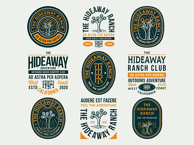 The hideaway ranch adventure badges adventure badge badge design badge logo badge set cactus desert joshua tree lettering logo logo design monogram ranch set