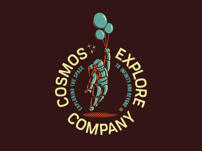 Floating spaceman with baloons badge baloons cosmos explore logo space spacesuit stars