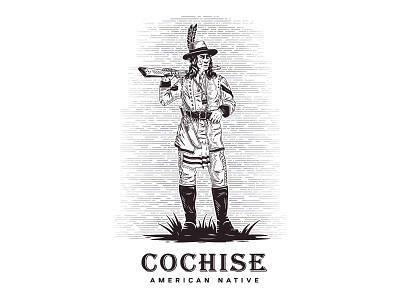 Cochise American Native america american eagle apache arrows cochise engraved feathers illustration indian culture leader logo logo design native american rifle usa warrior