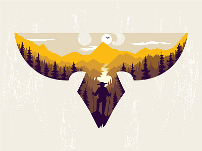 Off Trail Adventure adventure aerial view animal art badge bird camping eagle exploration freedom hiking illustration lake mountains national park off trail outdoors park sun vector