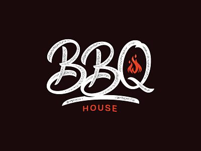 BBQ House barbecue barbeque bbq design fire food hand drawn illustration lettering logo logotype script