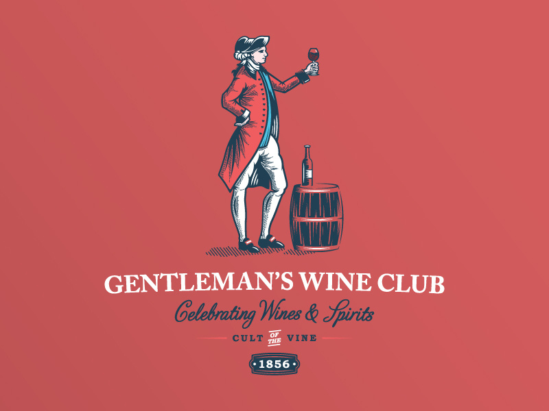 Gentleman's Wine Club label wine bar red wine bottle barrel drink spirits vine vintage illustration design logo wine