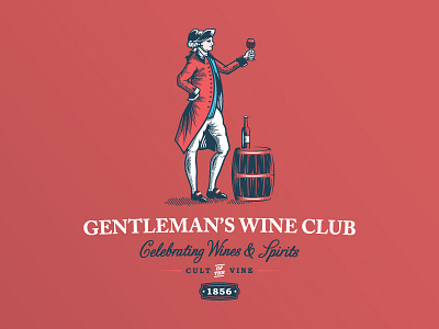 Gentleman's Wine Club barrel bottle design drink illustration label logo red wine spirits vine vintage wine wine bar