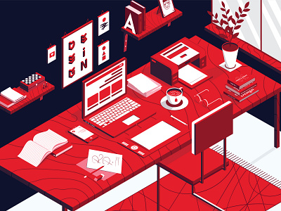 Isometric Illustration. My Home Working Space exercise graphic design graphic art illustation isometric isometric art isometric design work desk working space