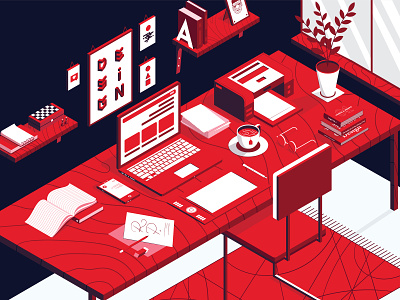 Isometric Illustration. My Home Working Space