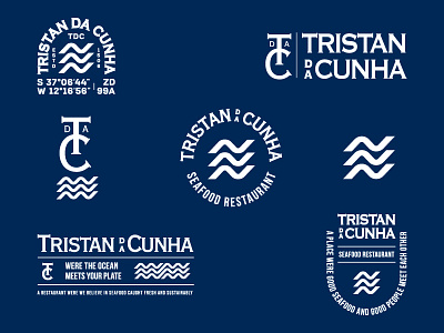 Tristan Da Cunha Badges dribbble badge badge logo brand brand identity collection logo movement ocean restaurant branding restaurants sea seafood setup typography vector water waves