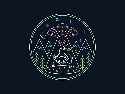 Meditation Elevation abduction badge cow glowing illustrator logo meditation neon neon light space ufo yoga yoga pose
