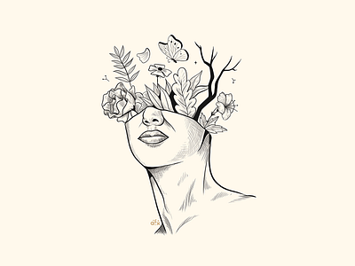 Mindless 2019 art artist creative digital flowers head illustration ink inktober life mind mindless procreate sketch