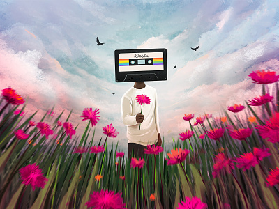 Dahlia 🌺 ambiance art cassette classics cover creative dahlia drawing fictional flower garden illustration mixtape music procreate red sky world