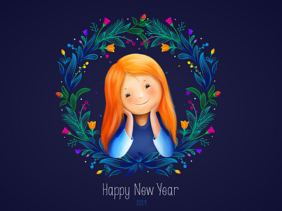 Happy New Year 2019 2019 banner creative cute cute art doodle flowers girl girl illustration happy new new year new year eve procreate simple smile