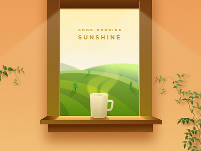 Good Morning Sunshine art coffee design illustration light morning plants sun vector window