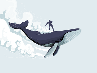 Whaling away creative design design art fish flat illustration minimal motion sea simple surfing vector water wave whale