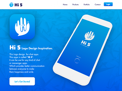 Hi 5 Logo Design Inspiration blue chat apps corporate creative hands up happiness hi 5 logo messenger smile