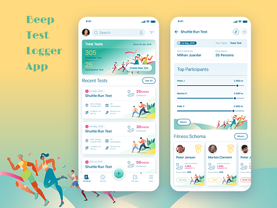 Beep Test Logger App advertising athlete athlete run beep logger branding club cricket designsign fitness app football health care illustration pink run app shuttle sports