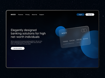 NEO Bank | Hero section banking banking app cards cards ui colors figma finance fintech landing frosted glasscard hero section landing page product design typography ui uidesign uiux uiux design web webdesign
