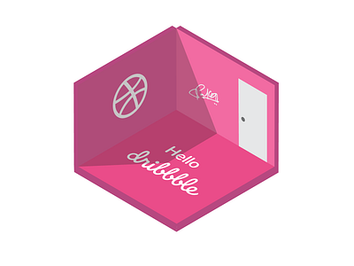 Isometric Dribbble Room - Hello Dribbble! I'm Sanketh colors dribbble graphic design helllodribbble hello illustration illustrator illustrator cc ilustrator art india isometric isometric design isometric illustration isometry pink product designer room vector