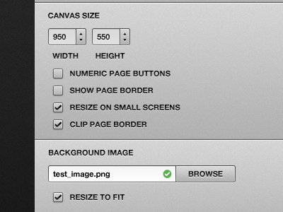 Canvas size button checkbox counter modal ui web app