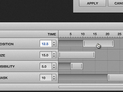 Animation timeline animation button click counter drag mask position scrollbar size slider time timeline ui visibility web app