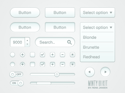 Minty UI - Free PSD Kit button checkbox clean download dropdown elements free kit light low contrast menu mint minty resource scrollbar search slider subtle toggle switch ui