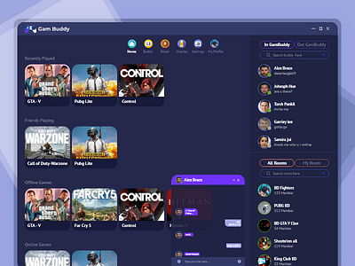 GamBuddy Desktop App chat colorful design desktop app game gaming minimal room ui user interface
