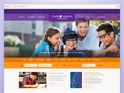 College Website amikom college education orange purple student university website