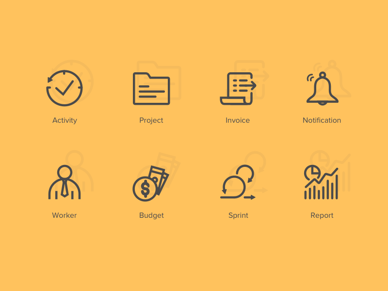Project Management Icon Set notification activity flat line set icon sprint scrum management project