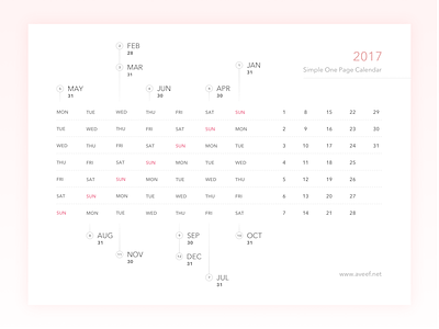 Freebies - 2017 Simple One Page Calendar